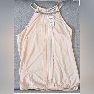 EXPRESS, pale pink halter top with pearls and diamond stud design XSP